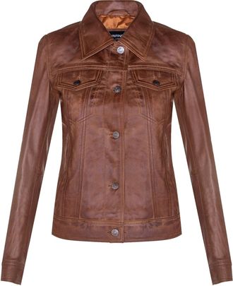 Infinity Leather Womens Leather Trucker Jeans Jacket-Anderlecht