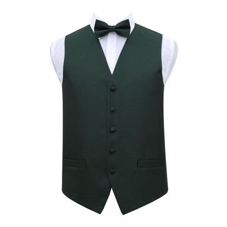 DQT Premium Woven Microfibre Greek Key Dark Green Mens Wedding Waistcoat Vest and Pre-tied Bow Tie 2 pc. Matching Set - 40