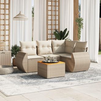 vidaXL Vidaxl - Juego De Sof&aacute;s Jard&iacute;n Con Cojines 5 Pzas Rat&aacute;n Sint&eacute;tico Beige