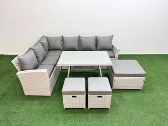 Fimous Garden Outdoor Rattan Furniture Set with 3 Footstools 9 Seater in Light Grey