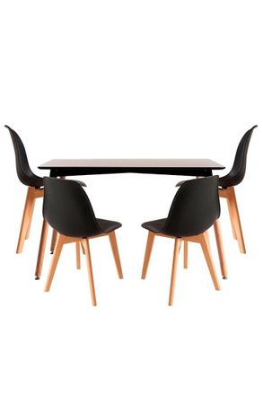 Regalos Miguel Conjuntos De Mesa Y Sillas - Conjunto Mesa Tower Rectangular 120 X 80 Cm Negra Y Pack 4 Sillas Kelen - Negro