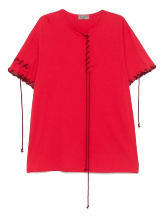 Yohji Yamamoto whipstitch-trim T-shirt - Red