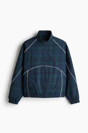 H&M Nylon Track Jacket in Dark Blue/plaid at Nordstrom, Size Xx-Large