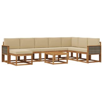 vidaXL Conjunto De Sof&aacute;s De Exterior Con Coj&iacute;n 9 Pcs Natural Y Beige Vidaxl