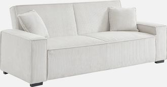 Sweeek Sweeek - Sof&aacute; Cama De Pana De 3 Plazas, Feel, Crema, 231x96.5x80 Cm