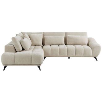 Vente-Unique Divano angolare sinistro con schienale reclinabile in velluto texturizzato beige MAVIRO