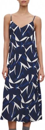 Velvet Perry Crepe Midi Dress In Navy/ecru