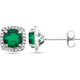 Allurez Lab Grown Ruby & Natural Diamond Stud Earrings Sterling Silver in 0.80Ct, Emerald at Nordstrom