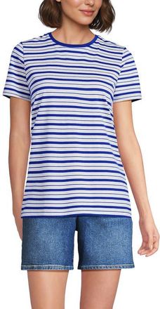 Lands End Supima Cotton Crew Neck T-Shirt in Ivory/vibrant Lapis Stripe at Nordstrom, Size X-Small
