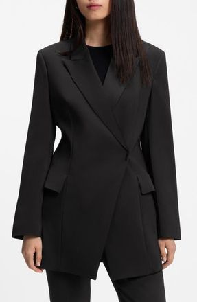 BOSS Jegania Concealed Closure Longline Slim Fit Crepe Blazer in Black at Nordstrom, Size 12