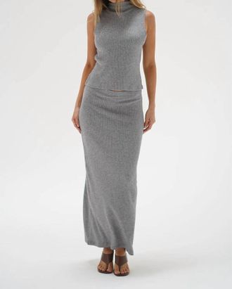 LnA Soph Column Skirt In Silver Grey Lurex
