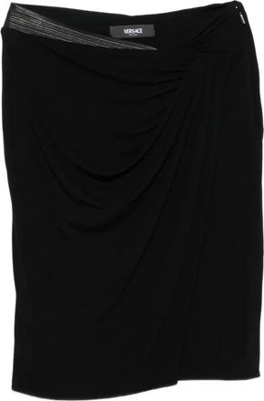 Versace Gedrapeerde midi-rok met versierde tailleband - Dames - Midirokken - Zwart - XS - Leer - Rokken
