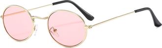 Generic Metal Mens Outdoor Sunglasses Driving Women Small Frame Metal Sun Glasses(Pink)