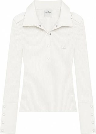 Courr&egrave;ges Ribbed Polo - Dames - Polos - Wit - S - Denim - Tops