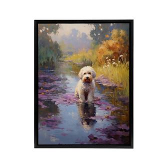 Artery8 Cockapoo Dog & Water Irises Framed Canvas Wall Art Print | Size: W24 x H32