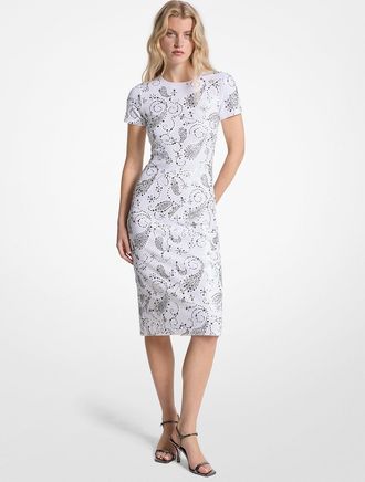 Michael Kors Studded Paisley Scuba Midi Dress
