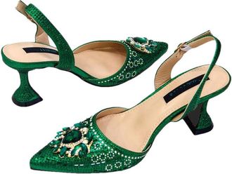 Generic Womens Stiletto High Heel Shoes and Gold Chain Handbag Set Sparkly Rhinestone Big Crystal Decoration