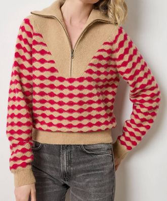 Lilla P Mixed Stitch Half Zip Sweater In Birch/fuchsia Stripe
