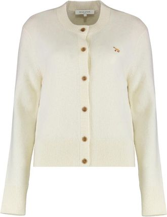 Maison Kitsun&eacute; Extra Fine Merino Wool Cardigan - Dames - Vesten - Beige - M - Wol - Truien & Vesten