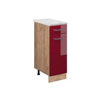 Vicco Mueble Bajo De Cocina R-line, Rojo Burdeos Alto Brillo, 30 Cm Et M&aacute;rmol