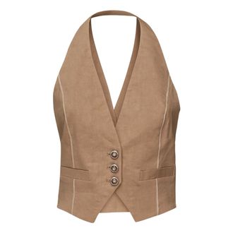 Pinko Waistcoats, female, Beige, M, Beige Jumper with Organza Details