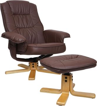 Hhg Nunca Usado] Sill&oacute;n Relax M56, Sill&oacute;n Tv Sill&oacute;n Tv Con Taburete Otomana, Polipiel Madera De Eucalipto Certificado Mvg, Rojo-marr&oacute;n