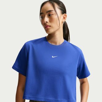 Nike Womens Nike Sportswear Classic Loose Short-Sleeve Cropped T-Shirt in Blue | IH7594-417