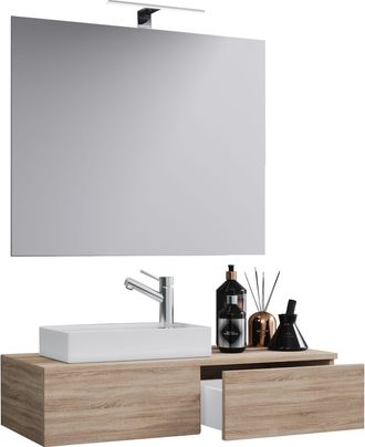 ebuy24 Ebuy24 - Set Vcm De 3 Piezas Lavander&iacute;a Wc Ba&ntilde;o Para Invitados Con Espejo Lavabo Muebles De Ba&ntilde;o Juego De Ba&ntilde;o - Gudas Sp (sonoma Oak (s&auml;gerau))