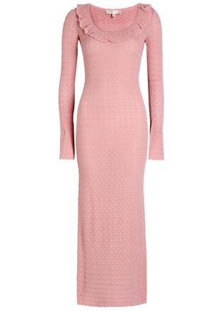 LoveShackFancy Loveshackfancy Tawnie Fine-knit Midi Dress - Pink - S (UK8-10 / S)