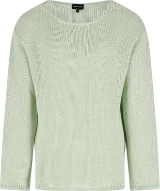 Giorgio Armani Green Round Neck Linen Blend Sweater