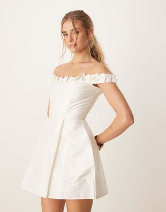 Lace & Beads Vestito corto avorio con fiocchi-Bianco