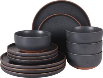 Gibson Home Abbey Circle 12-Piece Reactive Matte Glaze Stoneware Dinnerware Set in Navy at Nordstrom