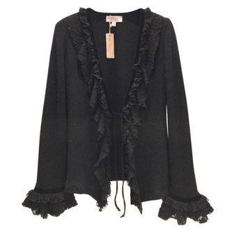 Blumarine Black Angora Wool & Leavers Lace Soft Jacket Cardigan Size S