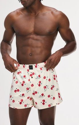 Savage x Fenty Savage X Satin Boxers in Soft Ivory White Lucky Dice at Nordstrom, Size Xxx-Large
