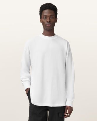 AllSaints Cotton Finn Long Sleeve Crew Neck Oversized T-Shirt, Size: S