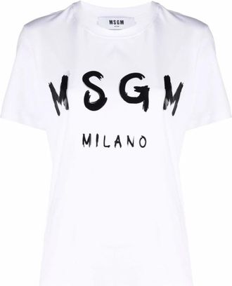 Msgm Katoenen T-shirt - Dames - T-shirts - Wit - 2XS - Katoen - Tops