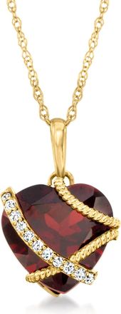 Ross-Simons Garnet Heart Pendant Necklace With Diamond Accents in 14kt Yellow Gold