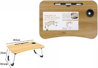 Trade Shop Trade Shop - Vassoio Da Letto Scrivania Pieghevole Tavolino Pc Slot Tablet Tazza Legno 71367