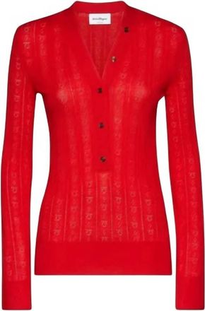 Ferragamo Womens Gancini Knit Sweater In Red