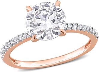 Amour 1 4/5 CT TGW Created Moissanite and 1/10 CT TDW Diamond Engagement Ring In 14K Rose Gold