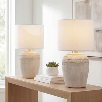 Jonathan Y Designs Hugo 16.75 Traditional Rustic Reeded Ceramic Vase LED Table Lamp in Antique White Nickel at Nordstrom