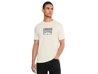 A|X Armani Exchange Short Sleeve Jersey Wording Slim Stripe T-Shirts Mens T Shirt Cream : 2XL, Cotton