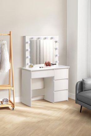 H&O Direct Dressing Table with Large Lighted Mirror in White