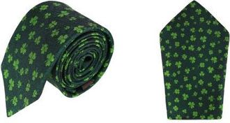 Trafalgar Store Green Shamrock Novelty Silk Pocket Square and Necktie Bundle at Nordstrom