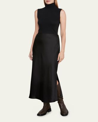 Vince Side-Slit Satin Slip Skirt