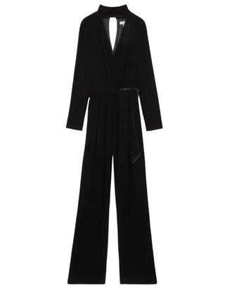 Reiss Vera Wrap Neck Velvet Jumpsuit