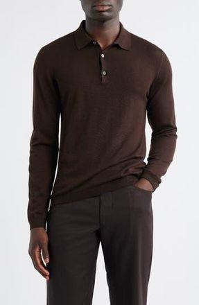 Jack Victor Long Sleeve Wool & Silk Polo Sweater in Brown at Nordstrom Rack, Size Xx-Large