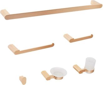 Beliani Set di 6 accessori da bagno chic in alluminio minimalista Bicchiere in vetro e portasapone inclusi Accessori da bagno oro Paracas