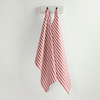 Solino Home Linen Kitchen Towels Set of 2, 17 x 26 Inch for Dining Table, Holiday and Everyday Table Decor - Amalfi Stripe in Red And White at