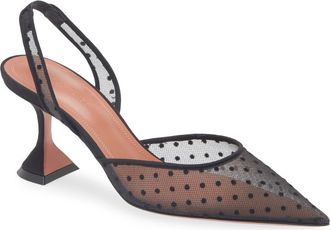 Amina Muaddi Holli Swiss Dot Slingback Pump in Lace Black Polka Dot at Nordstrom, Size 10.5Us